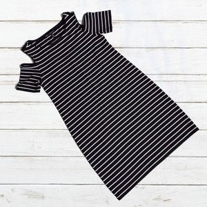 WHBM Black & White Stripe Cold Shoulder Dress